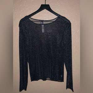 Women’s Black + Silver Shimmer Victoria Secret See through Top Sz: M/L NWT